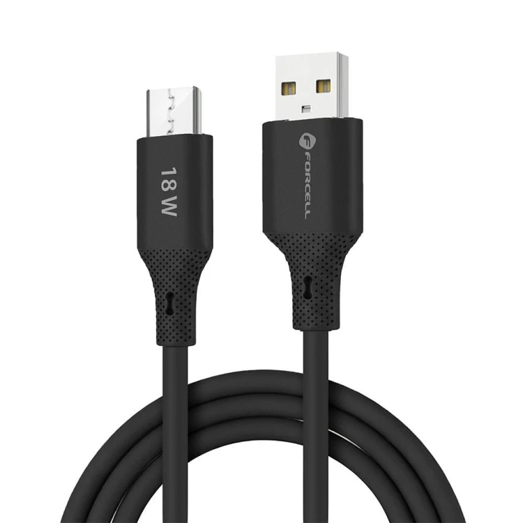 Aksamitnie elastyczny kabel USB-A do Micro USB Forcell F-Energy Silicone 18W QC 3.0 – 1 m – Czarny