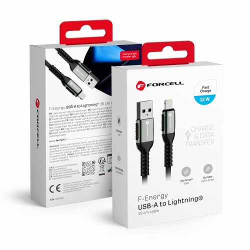 Ultra-krótki kabel USB-A do Lightning Forcell F-Energy Cafule 12W – 0,25 m – Czarny