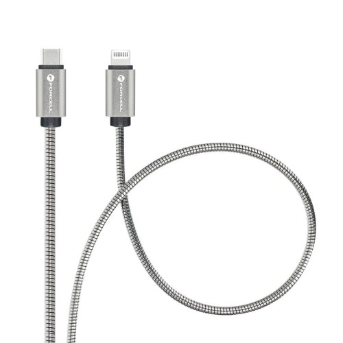 Pancerny kabel USB-C do Lightning Forcell F-Energy Metal 27W PD – 2 m – Srebrny