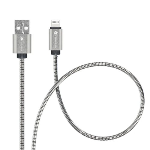Pancerny kabel USB-A do Lightning Forcell F-Energy Metal 12W – 2 m – Srebrny