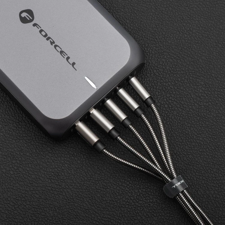 Pancerny kabel USB-A do Lightning Forcell F-Energy Metal 12W – 2 m – Srebrny