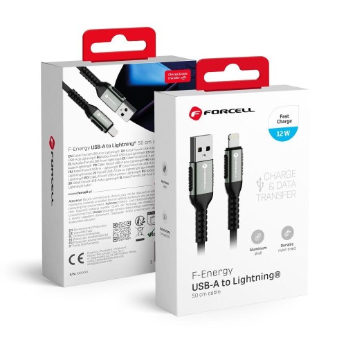Krótki kabel USB-A do Lightning Forcell F-Energy Cafule 12W – 0,5 m – Czarny