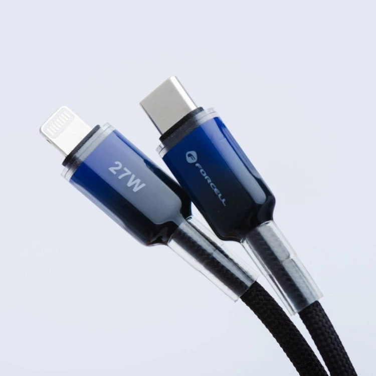 Stylowy kabel USB-C do Lightning Forcell F-Energy Gradient 27W PD – 1 m – Czarny