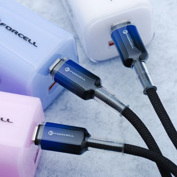 Stylowy kabel USB-C do Lightning Forcell F-Energy Gradient 27W PD – 1 m – Czarny