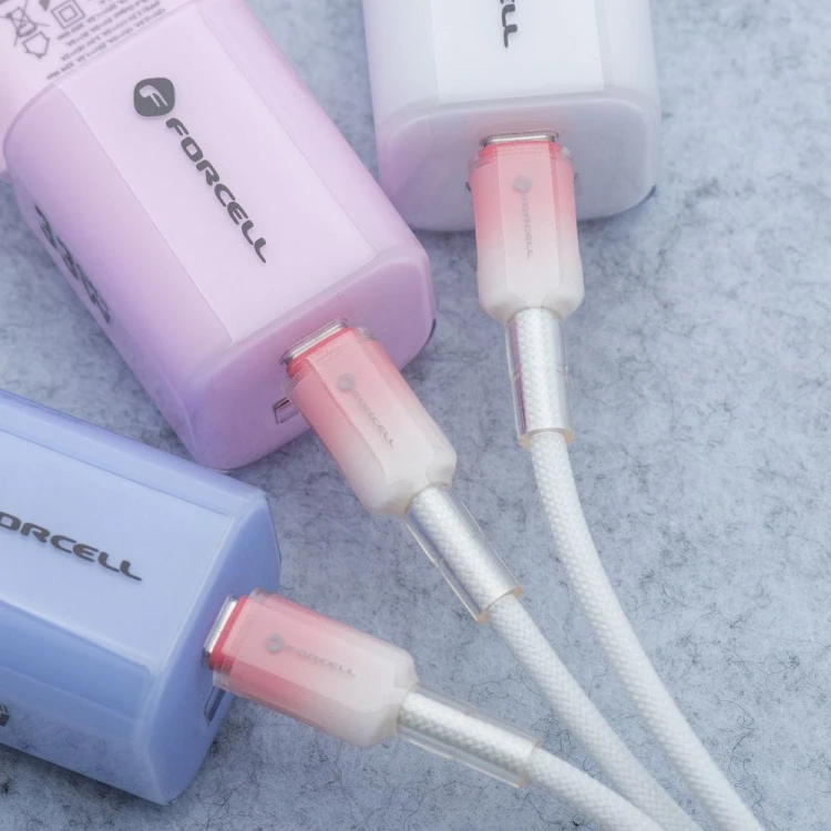 Stylowy kabel USB-C do Lightning Forcell F-Energy Gradient 27W PD – 1 m – Biały
