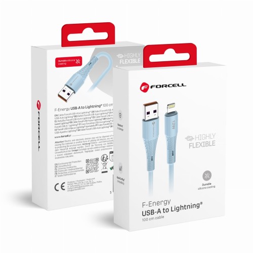 Elastyczny kabel USB-A do Lightning Forcell F-Energy Silicone 12W – 1 m – Niebieski