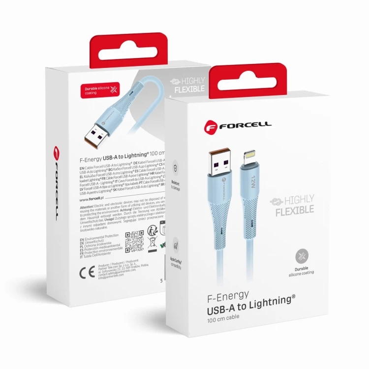 Elastyczny kabel USB-A do Lightning Forcell F-Energy Silicone 12W – 1 m – Niebieski