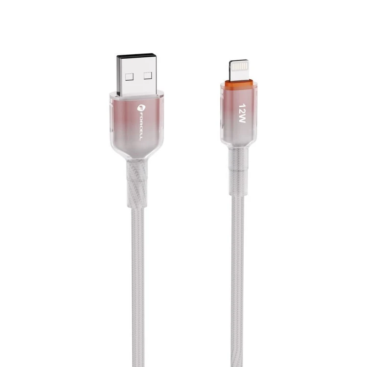 Stylowy kabel USB-A do Lightning Forcell F-Energy Gradient 12W – 1 m – Biały