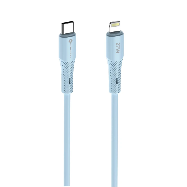 Aksamitnie elastyczny kabel USB-C do Lightning Forcell F-Energy Silicone 27W PD – 1 m – Niebieski