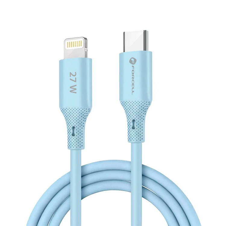 Aksamitnie elastyczny kabel USB-C do Lightning Forcell F-Energy Silicone 27W PD – 1 m – Niebieski