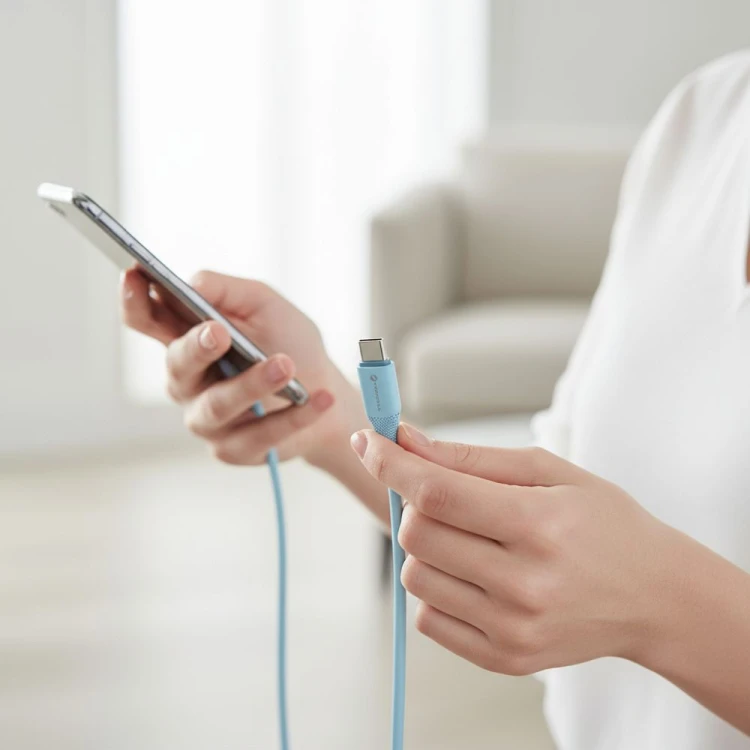 Aksamitnie elastyczny kabel USB-C do Lightning Forcell F-Energy Silicone 27W PD – 1 m – Niebieski