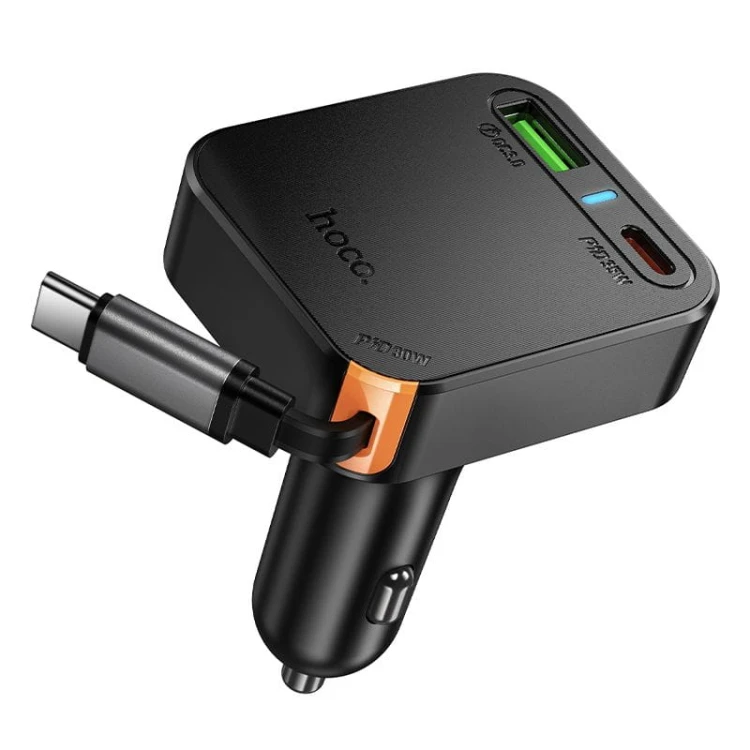 Ładowarka Samochodowa Hoco NZ18 65W ze Zwijanym Kablem USB-C + USB-A