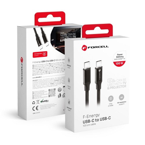 Superszybki kabel USB-C do USB-C Forcell F-Energy 60W PD – 1 m – Czarny