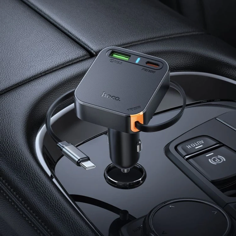 Ładowarka Samochodowa Hoco NZ18 65W ze Zwijanym Kablem USB-C + USB-A