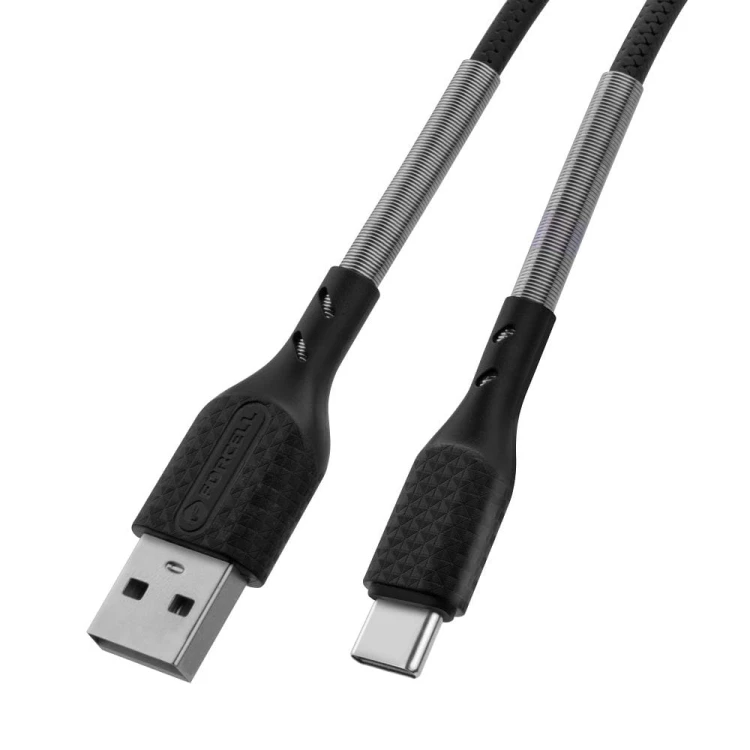 Wytrzymały kabel USB-A do USB-C Forcell F-Energy Carbon 60W QC 4.0 – 1 m – Czarny