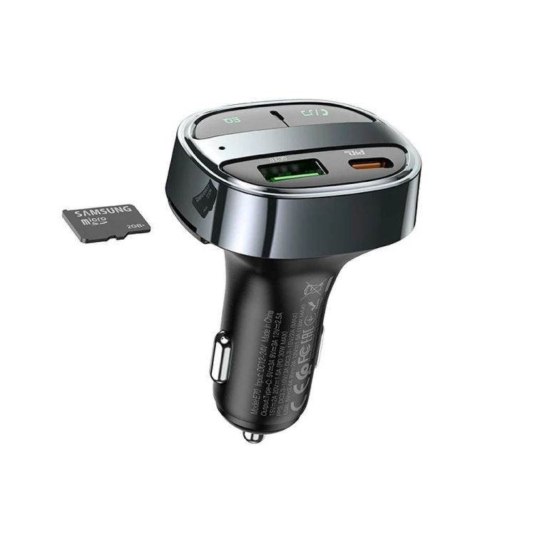 Transmiter FM Bluetooth Hoco E70 USB-C PD 30W + USB-A QC 18W 48W
