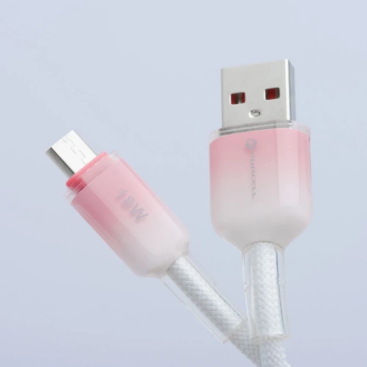 Stylowy kabel USB-A do Micro USB Forcell F-Energy Gradient 18W QC 3.0 – 1 m – Biały