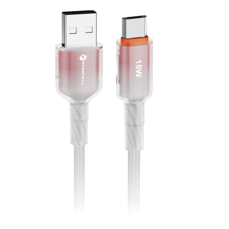 Stylowy kabel USB-A do Micro USB Forcell F-Energy Gradient 18W QC 3.0 – 1 m – Biały