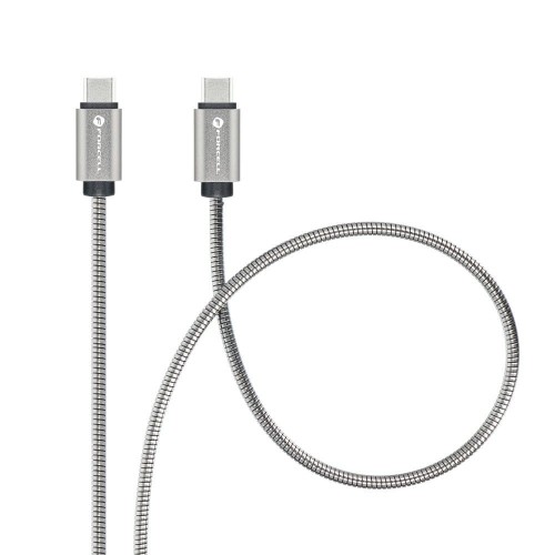 Pancerny kabel USB-C do USB-C Forcell F-Energy Metal 60W PD – 1 m – Srebrny