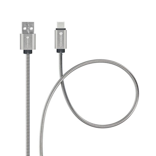 Pancerny kabel USB-A do USB-C Forcell F-Energy Metal QC 3.0 – 1 m – Srebrny