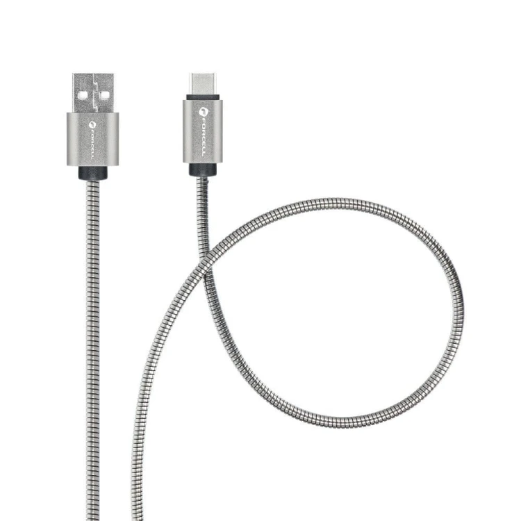 Pancerny kabel USB-A do USB-C Forcell F-Energy Metal QC 3.0 – 1 m – Srebrny