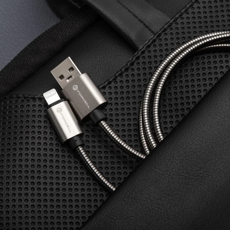 Pancerny kabel USB-A do USB-C Forcell F-Energy Metal QC 3.0 – 1 m – Srebrny