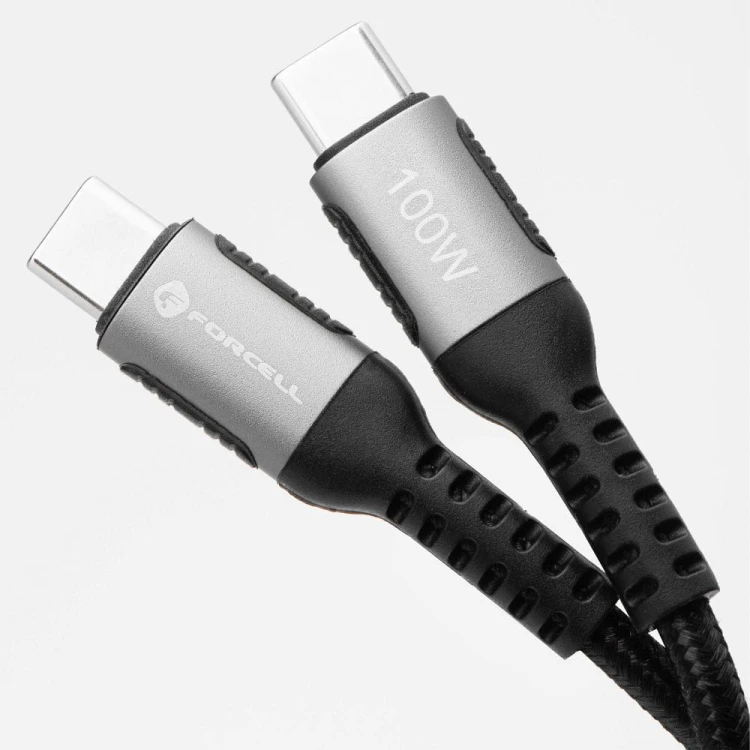 Wytrzymały kabel USB-C do USB-C Forcell F-Energy Cafule 100W PD – 1,2 m – Czarny