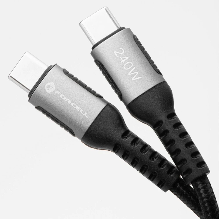 Ekstremalnie mocny kabel USB-C do USB-C Forcell F-Energy Cafule 240W PD – 1,2 m – Czarny