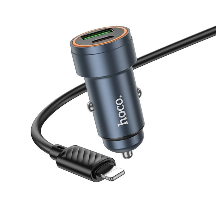 Aluminiowa Ładowarka Samochodowa Hoco Z57A 30W + Kabel iPhone Lightning