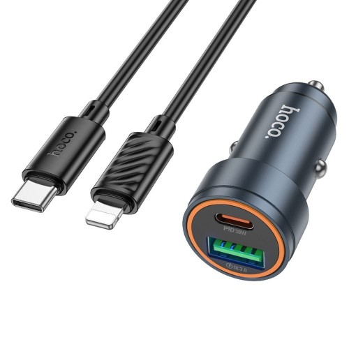 Aluminiowa Ładowarka Samochodowa Hoco Z57A 30W + Kabel iPhone Lightning