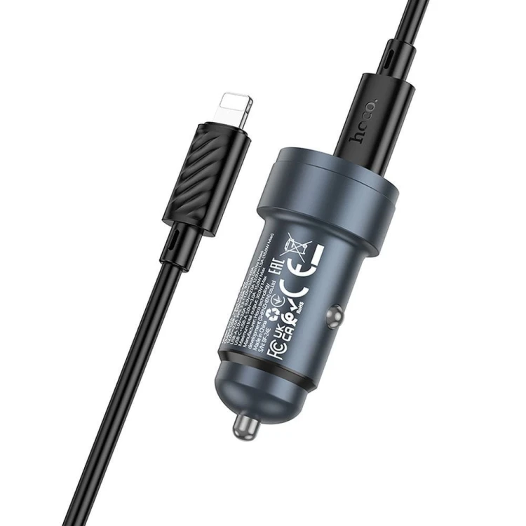 Aluminiowa Ładowarka Samochodowa Hoco Z57A 30W + Kabel iPhone Lightning
