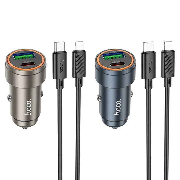 Aluminiowa Ładowarka Samochodowa Hoco Z57A 30W + Kabel iPhone Lightning