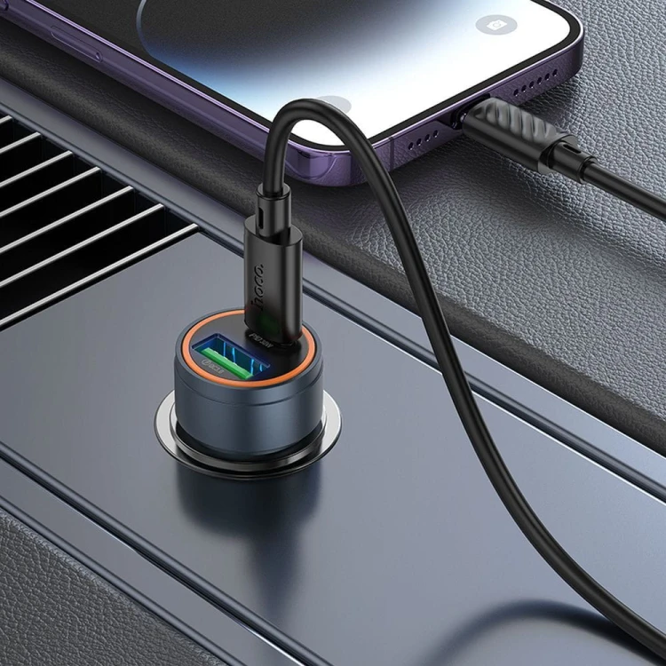Aluminiowa Ładowarka Samochodowa Hoco Z57A 30W + Kabel iPhone Lightning
