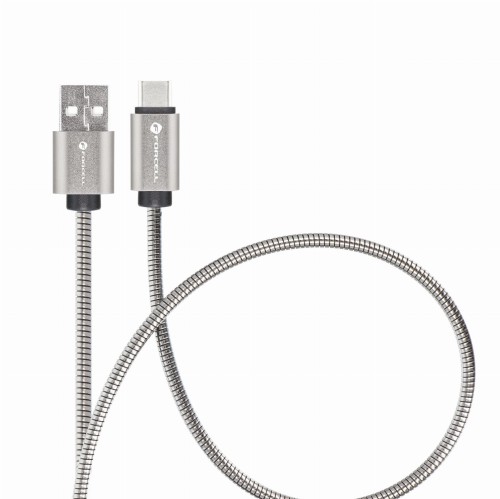 Pancerny kabel USB-A do USB-C Forcell F-Energy Metal 66W QC 4.0 – 2 m – Srebrny