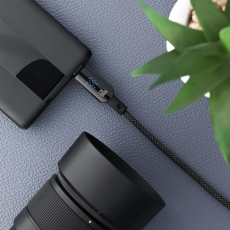 Inteligentny kabel USB-A do USB-C Forcell F-Energy Digital 66W z wyświetlaczem LCD – 1,2 m – Czarny
