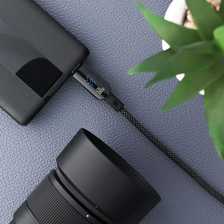 Inteligentny kabel USB-C do USB-C Forcell F-Energy Digital 60W z wyświetlaczem LCD – 1,2 m – Czarny