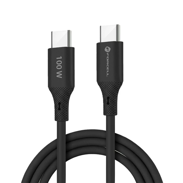 Elastyczny kabel USB-C do USB-C Forcell F-Energy Silicone 100W PD – 1 m – Czarny