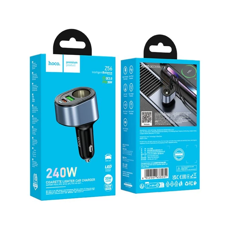 Ładowarka Samochodowa Hoco Z56 35W USB-C PD + USB-A + Gniazdo Zapalniczki