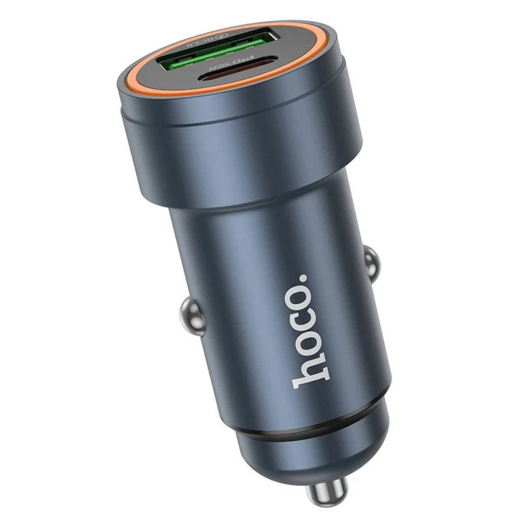Aluminiowa Ładowarka Samochodowa Hoco Z57A USB-C PD 30W + USB-A QC 18W