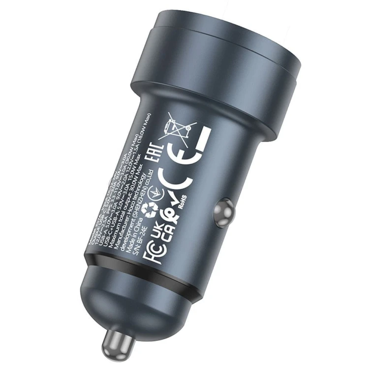 Aluminiowa Ładowarka Samochodowa Hoco Z57A USB-C PD 30W + USB-A QC 18W