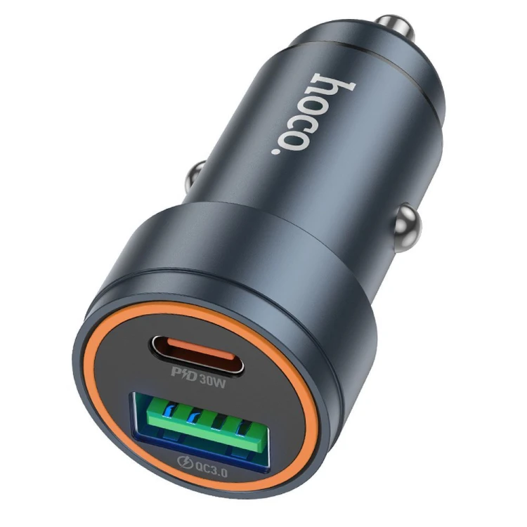 Aluminiowa Ładowarka Samochodowa Hoco Z57A USB-C PD 30W + USB-A QC 18W