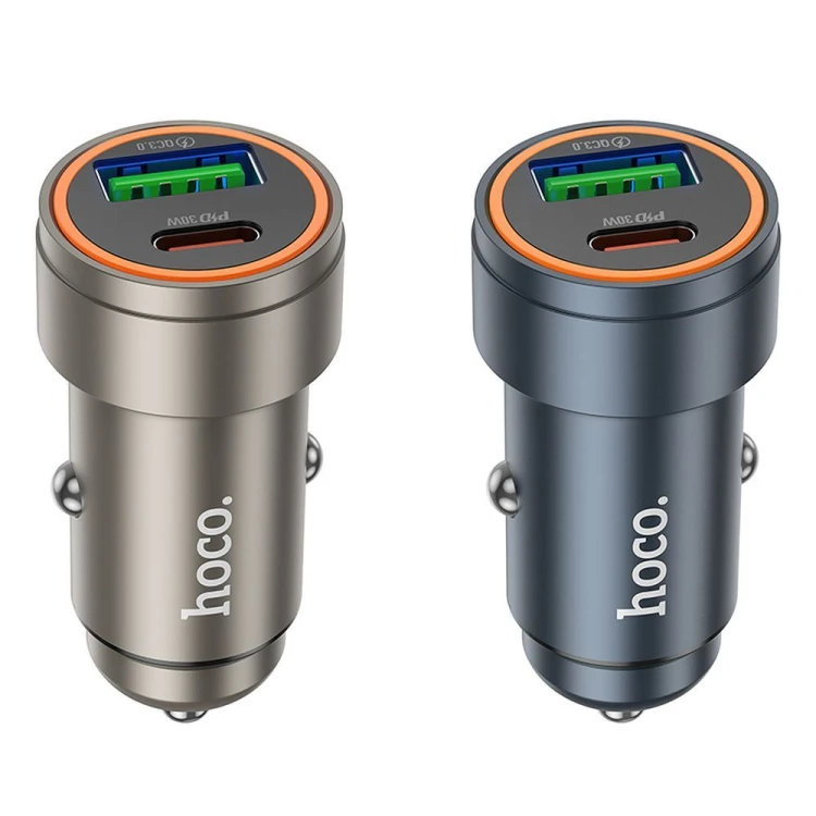 Aluminiowa Ładowarka Samochodowa Hoco Z57A USB-C PD 30W + USB-A QC 18W