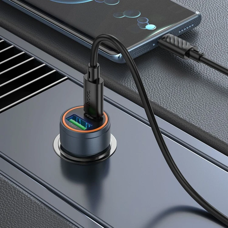 Aluminiowa Ładowarka Samochodowa Hoco Z57A USB-C PD 30W + USB-A QC 18W