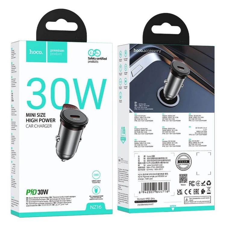 Mini Ładowarka Samochodowa Hoco NZ16 USB-C PD 30W Szybka