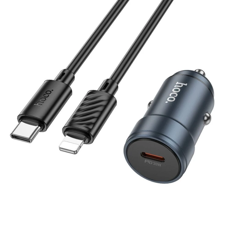 Aluminiowa Ładowarka Samochodowa Hoco Z57 USB-C PD 30W + Kabel iPhone