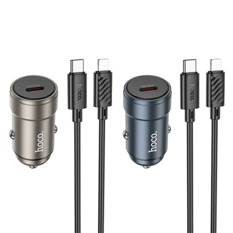 Aluminiowa Ładowarka Samochodowa Hoco Z57 USB-C PD 30W + Kabel iPhone