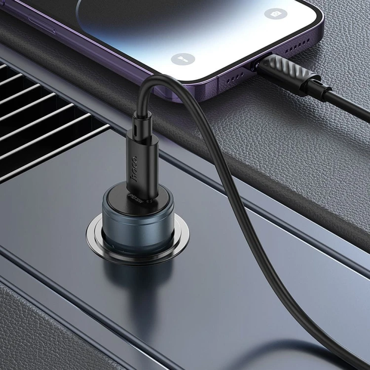 Aluminiowa Ładowarka Samochodowa Hoco Z57 USB-C PD 30W + Kabel iPhone