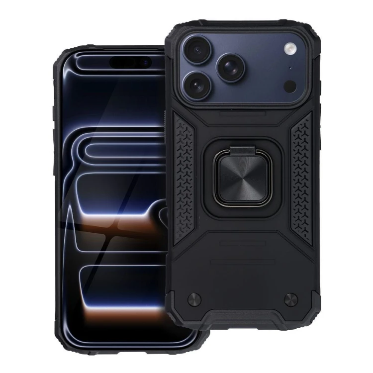 Pancerne etui Nitro do iPhone 17 Pro Max – Magnetyczny Ring – Czarny