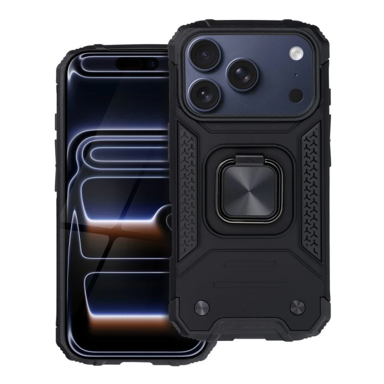 Pancerne etui Nitro do iPhone 17 Pro – Magnetyczny Ring / Podstawka – Czarne