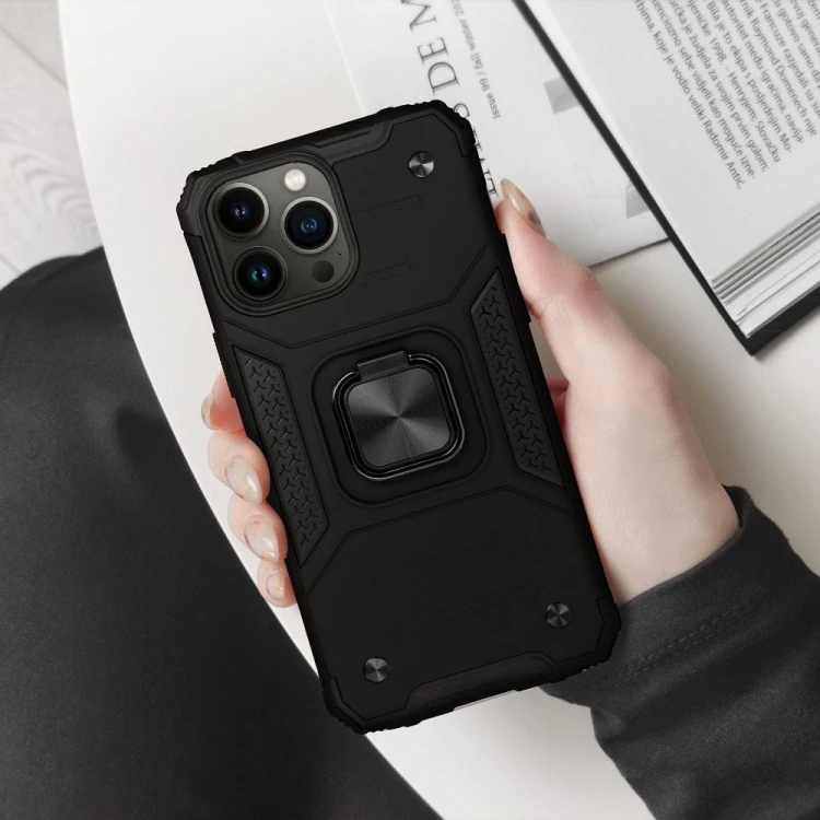 Pancerne etui Nitro do iPhone 17 Pro – Magnetyczny Ring / Podstawka – Czarne